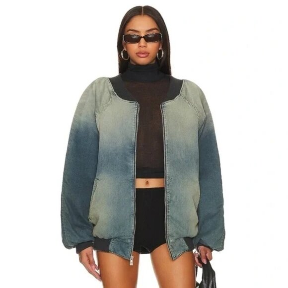 NEW EB Denim Lombardi Zip Bomber Jacket Quilted Interior Olio Small $595 REVOLVE - Picture 1 of 4